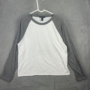 Forever 21 Women T Shirt Long Sleeve White Gray Large Raglan Crew Neck Pullover